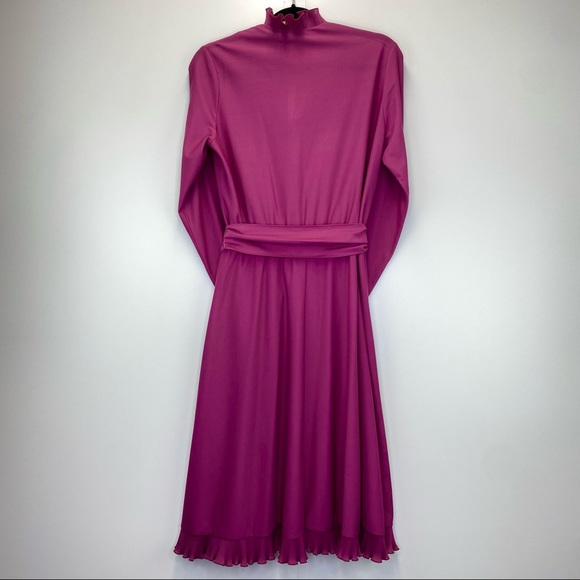 Vintage It's A Lehigh 1970s Dress Keyhole Ruffle Magenta Belted Ruffle Soft-Girl - Picture 2 of 9